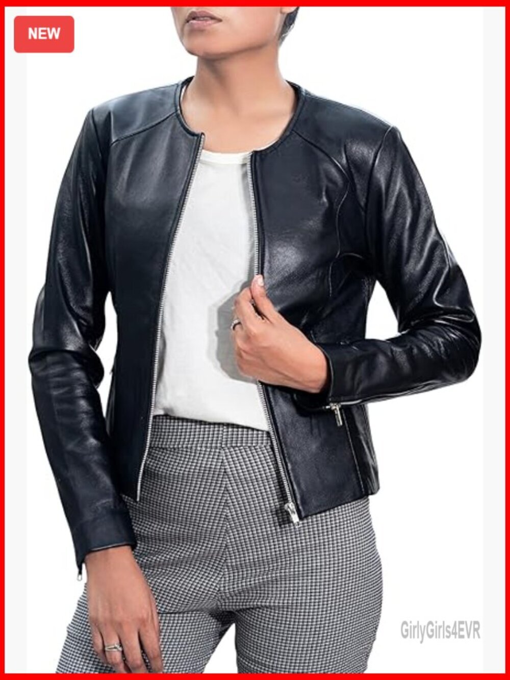 Slim Fit Lambskin Leather Jacket Women's Collarless Lightweight Casual